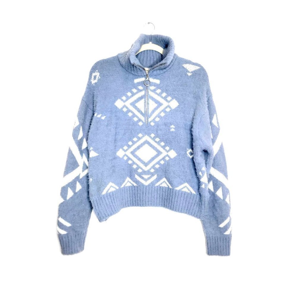 NWOT Blue Soft Knit Quarter zip Sweater Women Size Large - Picture 3 of 9